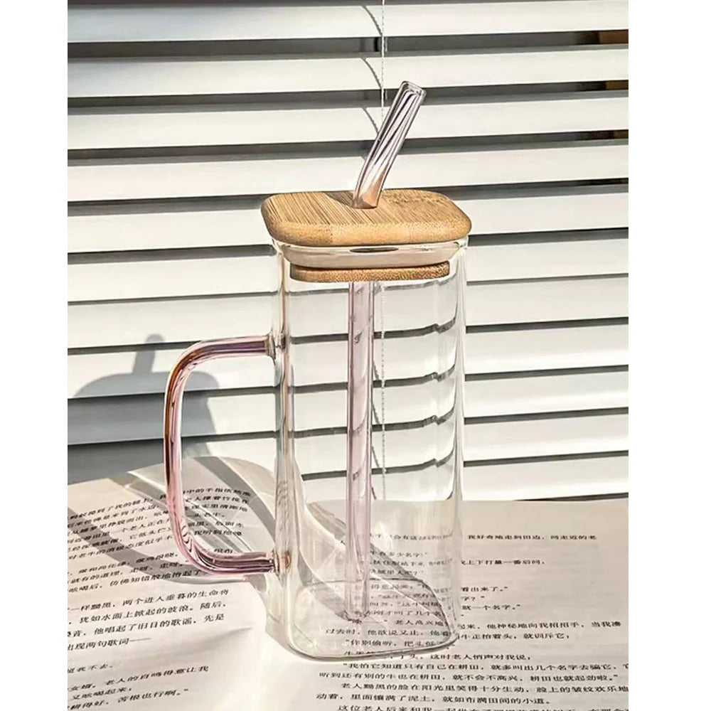 Can Shaped Glass with lid and straw